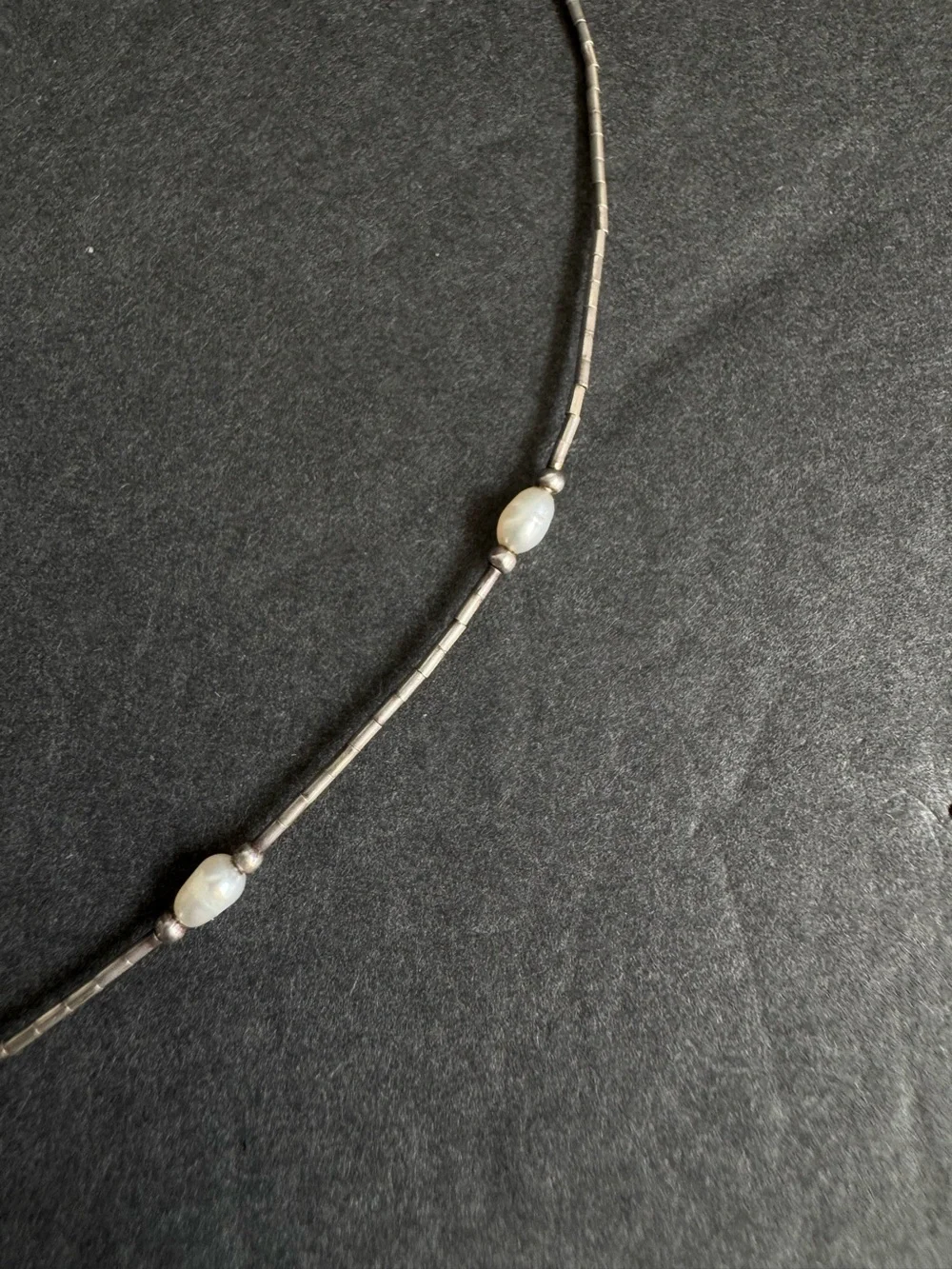Vintage Rice Pearl Necklace Liquid Silver Bead Dainty Feminine Choker 16